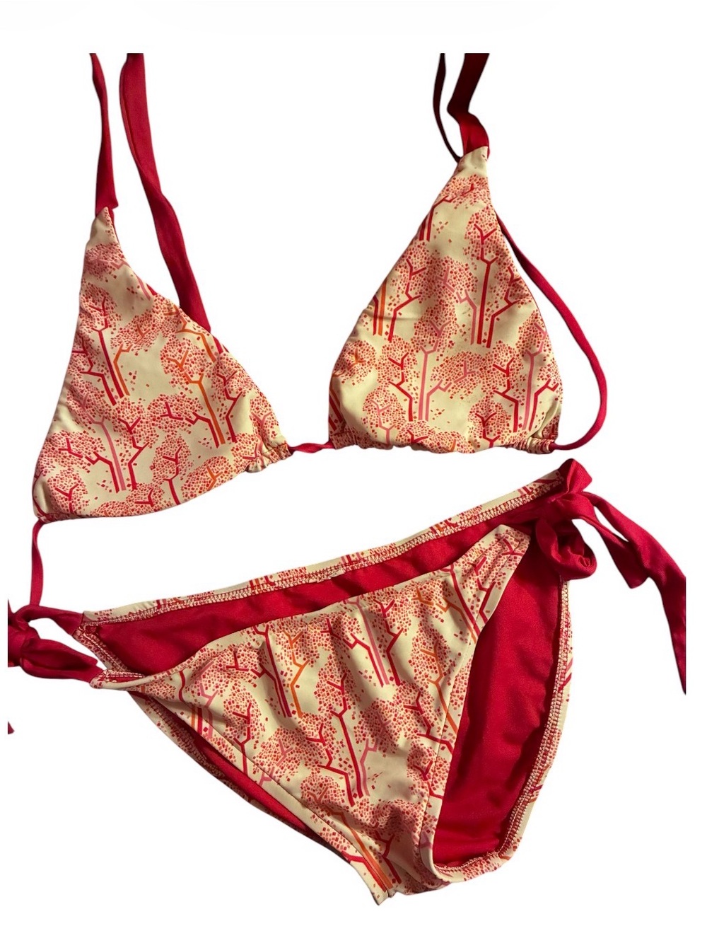 Dark pink & Cream Triangle Tie-Side Bikini Set - Women Swim Sz Lrg